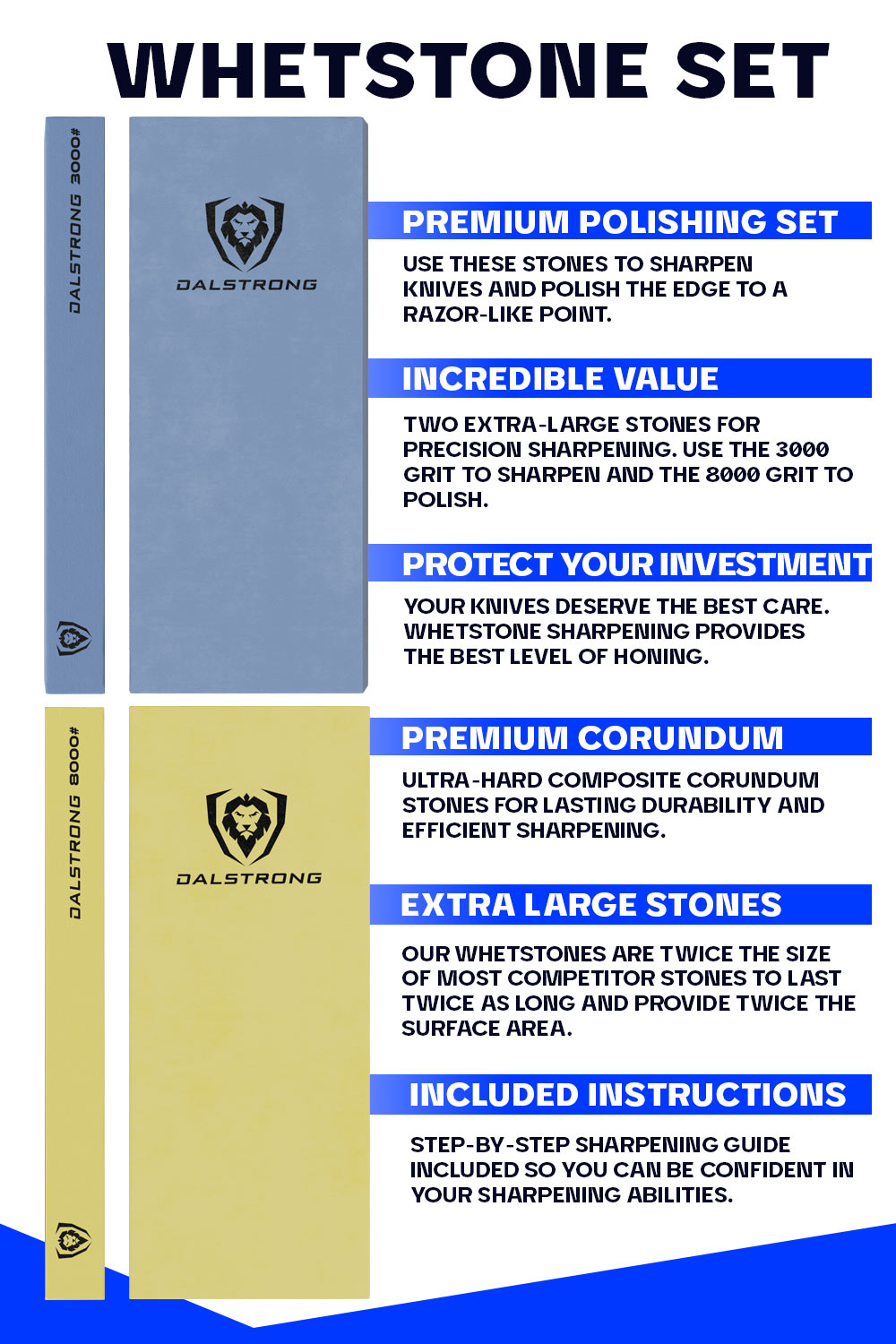 Premium Dalstrong Whetstone Set - #3000 / #8000 Grit Dual-Sided Sharpening Stone for Kitchen Knives, Hunting & Pocket Knives - Perfect for Home Chefs & Outdoor Enthusiasts