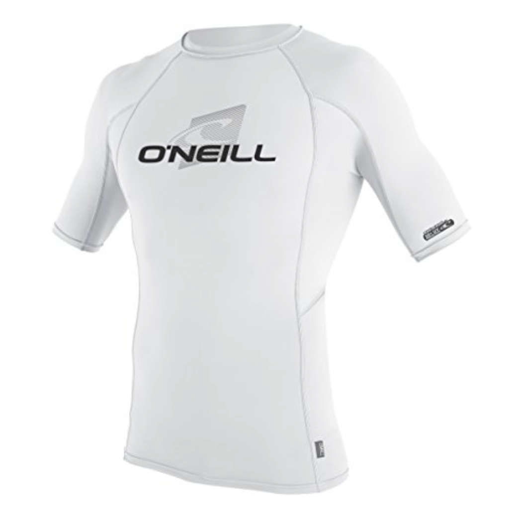 O'Neill Men's Short Sleeve Rash Guard - UPF 50+ Sun Protection, Quick-Dry & Breathable for Surfing, Swimming & Outdoor Activities - White