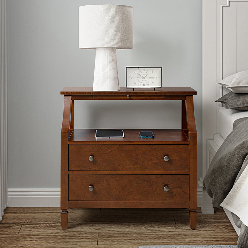 Grace 2-Drawer Nightstand with USB Charging Ports & Power Outlets - Modern Bedside Table for Bedroom, Living Room & Office Use