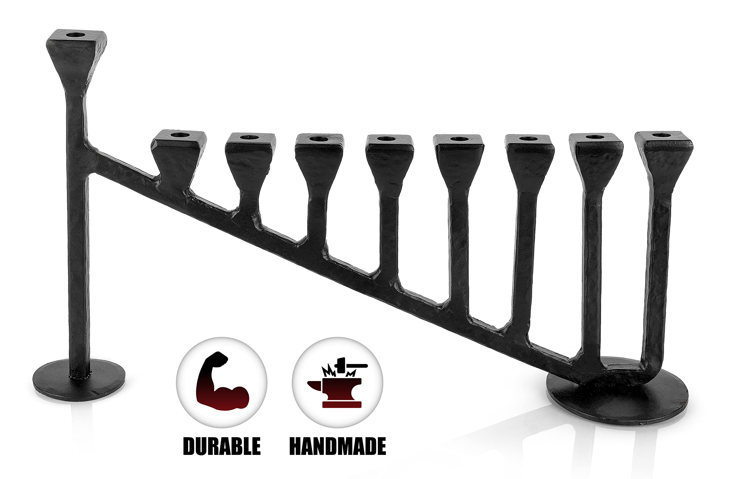 Handcrafted 9-Branch Hanukkah Menorah - Traditional Iron Hanukiah Candlestick Holder for Chanukah Celebration - Black Decorative Menorah (13.7