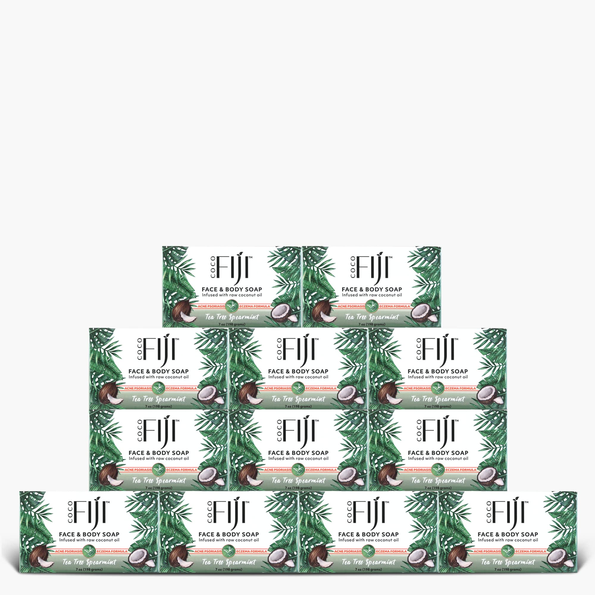 Organic Coconut Oil & Tea Tree Spearmint Soap Bar for Face and Body - Moisturizing, Pore Purifying Natural Soap with Essential Oils - 7 oz (Pack of 12) - Perfect for Daily Skincare & Spa Relaxation
