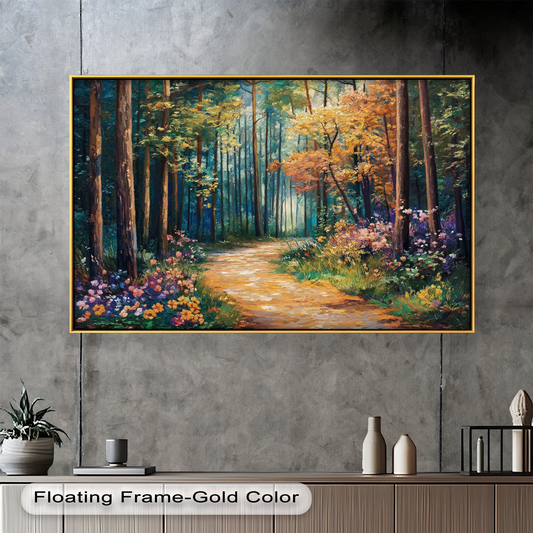 Vibrant Autumn Forest Oil Painting - Handmade Canvas Art for Home Decor, Living Room & Office Wall