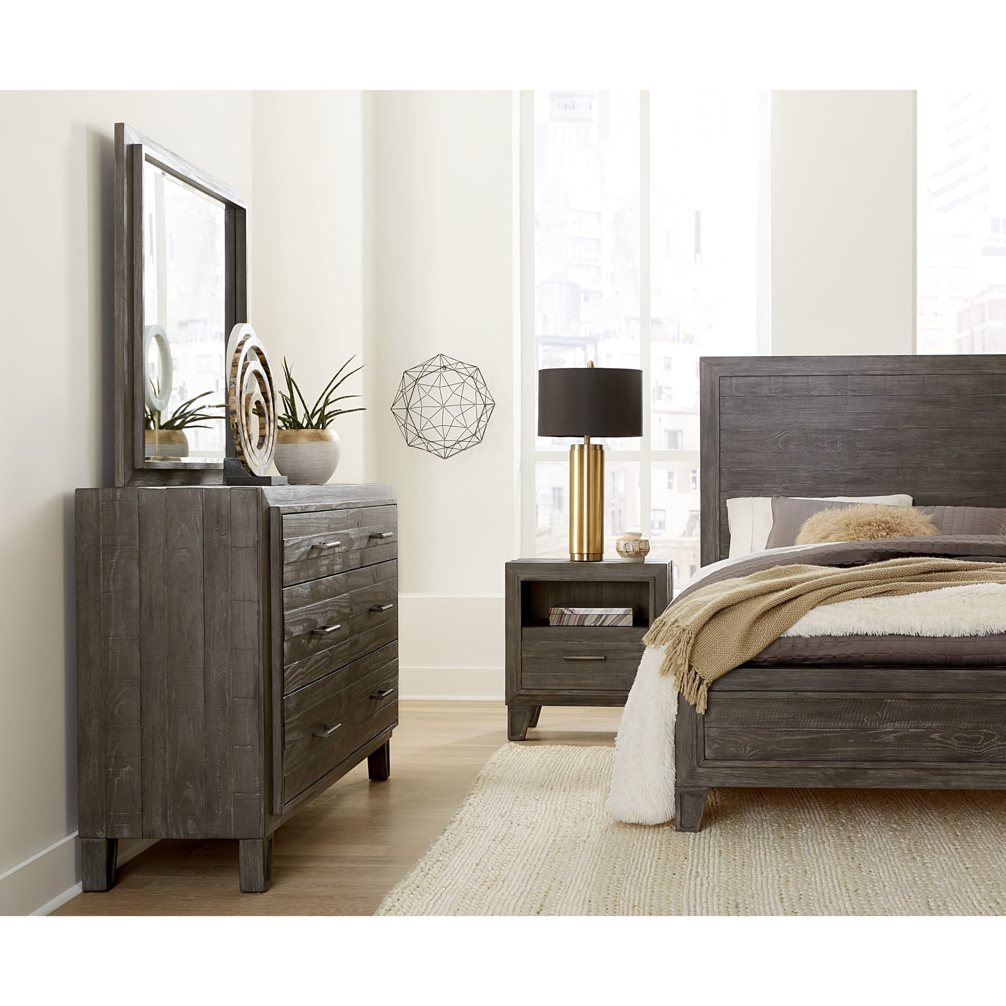 Hadley Solid Wood Panel Bed in Onyx - Queen Size Bed Frame with Headboard & Footboard - Modern Farmhouse Bedroom Furniture for Master Bed, Guest Room & Dorm