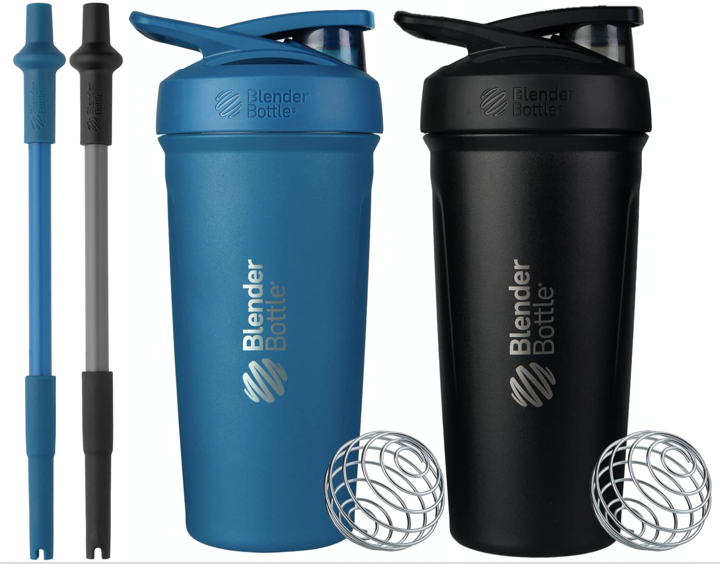 BlenderBottle Strada Shaker Cups with Silicone Straws - 2 Pack 24-Oz Protein Shaker Bottles & 2 Straws - Perfect for Gym, Workout & Post-Workout Recovery