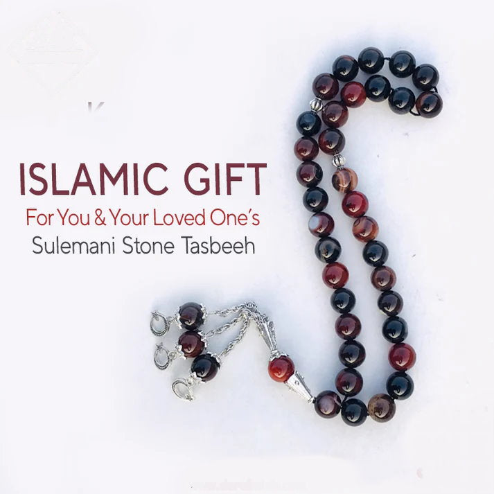 Black Sulemani Aqeeq Tasbih Prayer Beads - Medium Size 33 Count Islamic Rosary for Meditation & Spiritual Protection