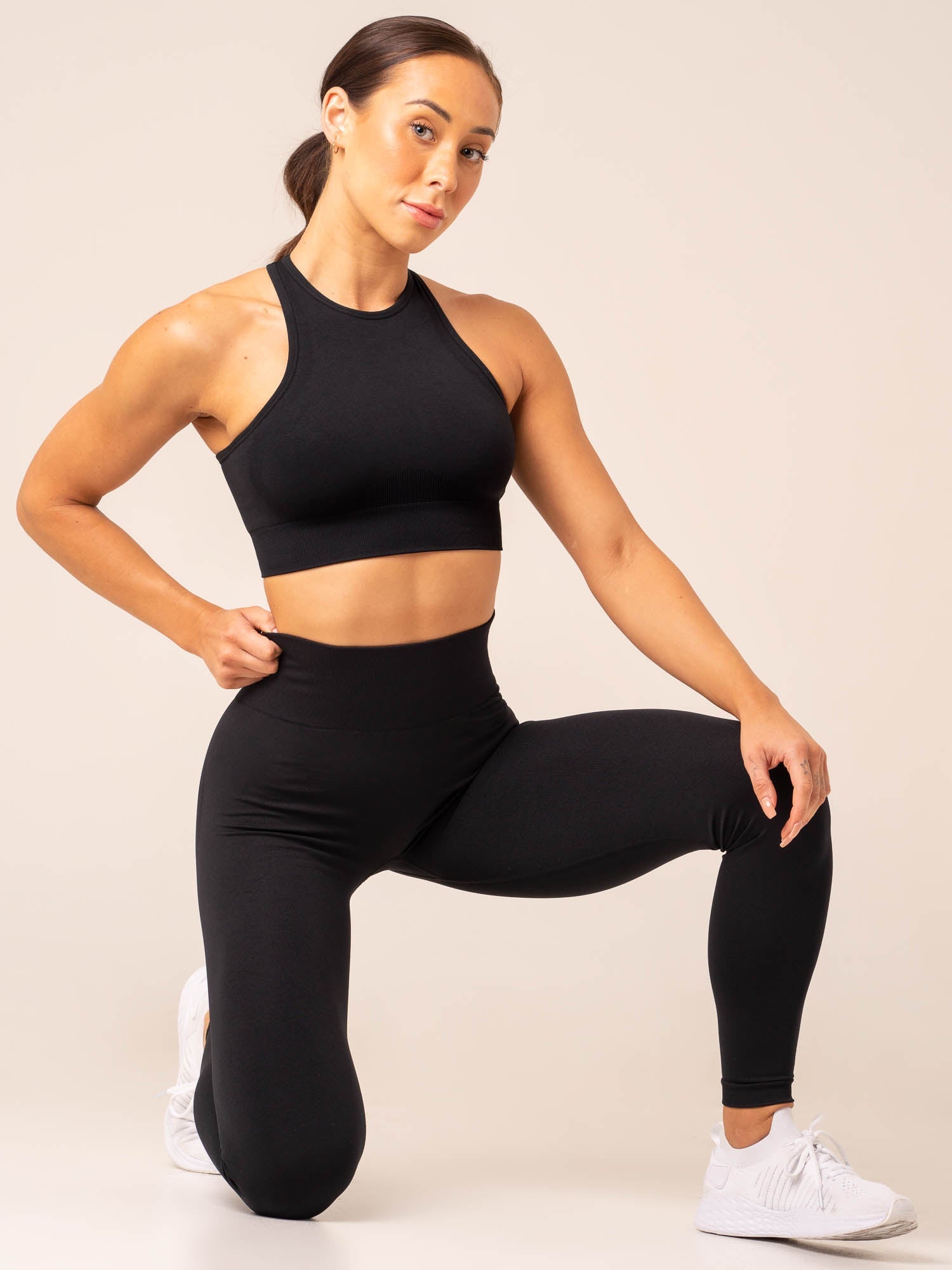 Lift Seamless High Neck Sports Bra for Women - Black | Breathable Workout Top for Yoga, Running & Gym | Supportive Comfortable Athletic Shirt