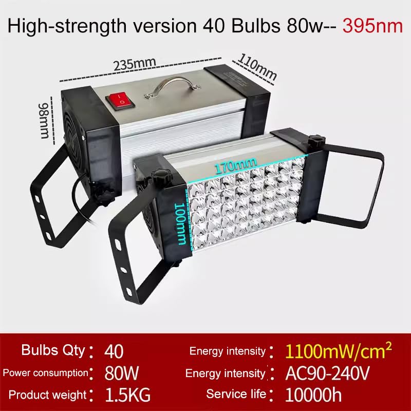 80W 395Nm High-Power UV Resin Curing Lamp - Portable LED Air-Cooled UV Light for 3D Printing, Resin Shadowless Glue, LCD Screen Curing & Green Oil Research | Perfect for DIY Crafts, Jewelry Making & Dental Applications