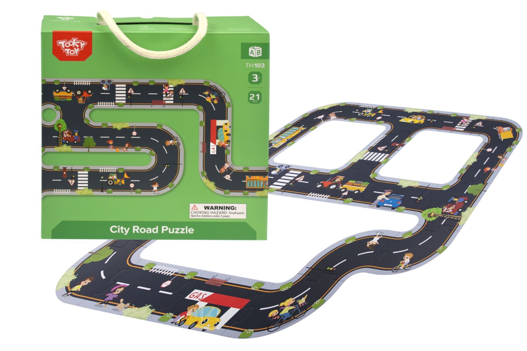 City Road 21 Piece Puzzle Play Set for Kids - Educational Toddler Toy with Vehicles & Buildings - Perfect for Preschool Learning & Family Game Night