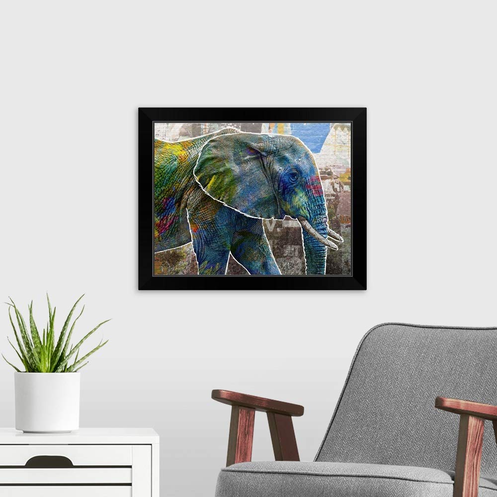 Pop Art Elephant Black Framed Wall Art Print - Modern Home Decor for Living Room, Bedroom & Office