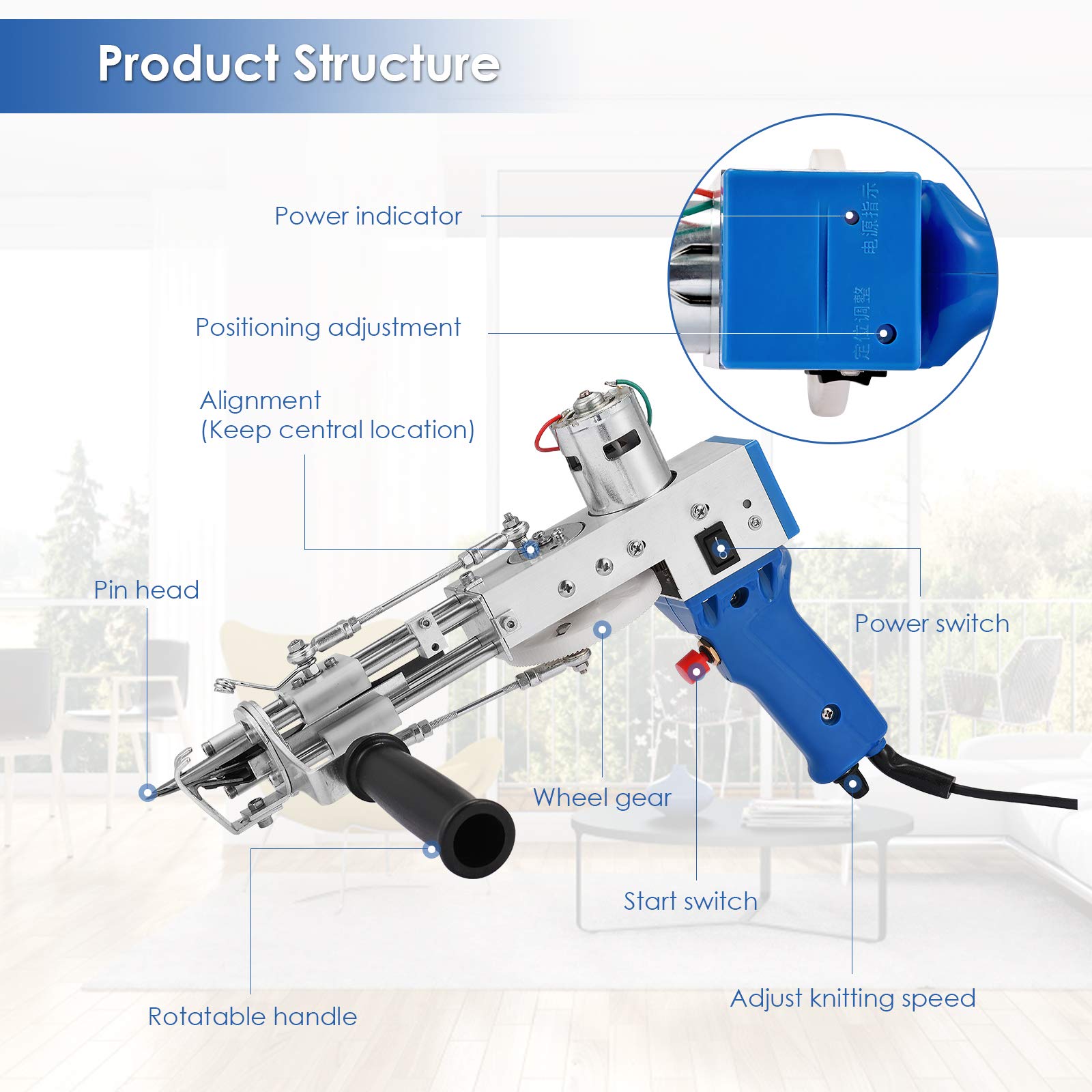 HUKOER Electric Carpet Tufting Gun - Professional Carpet Weaving & Flocking Machine for DIY Craft, Industrial Embroidery & Cut Pile Knitting (Cut Pile) - Perfect for Home Decor, Rugs, and Textile Projects