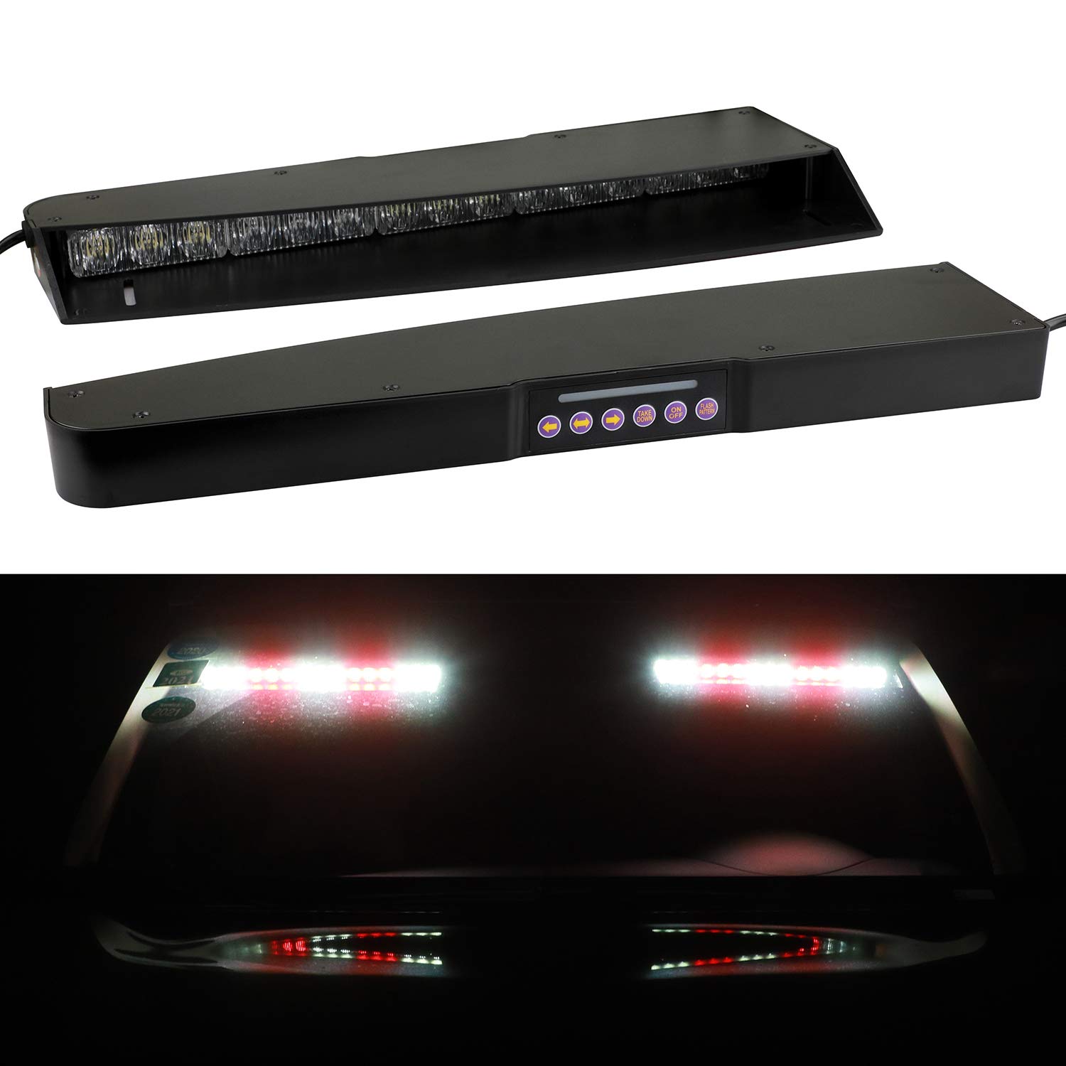 ASPL 2-15 LED Visor Light Bar with 29 Flash Patterns - Red/White Emergency Strobe Warning Light for Windshield Mount - Police, Construction, Tow Truck & Emergency Vehicle Safety Lighting