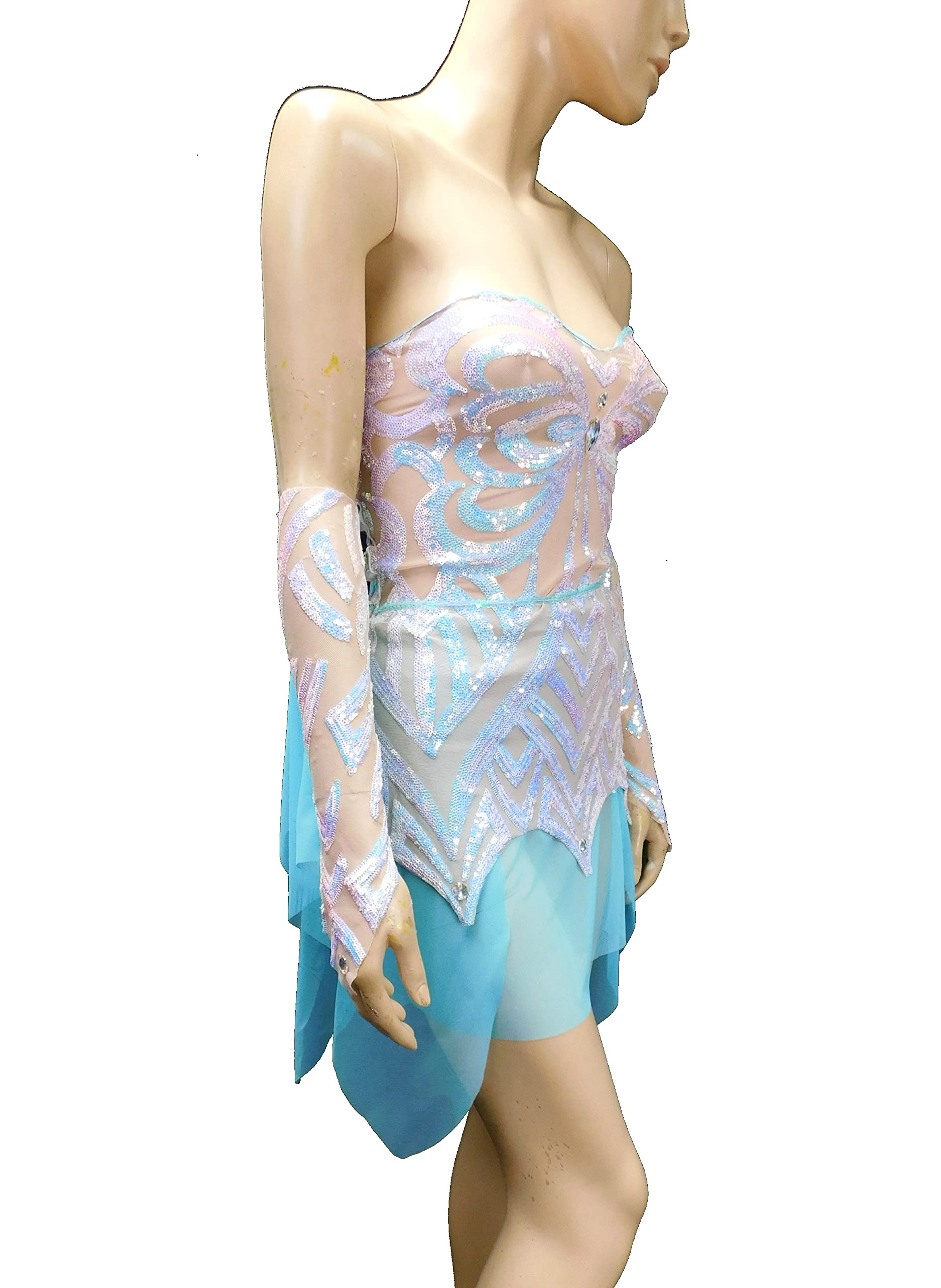 Iridescent Ice Blue Sequins Butterfly Fairy Dress for Goddess Costume, Dance & Festival Wear | Perfect for Cosplay, Halloween, and Themed Parties