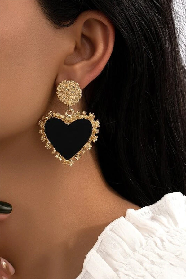 Textured Metal Heart Drop Earrings for Women - Elegant Dangling Jewelry Gift for Valentine's Day, Anniversary & Date Night