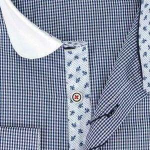 Cavani Men's Penny Round Collar Navy Gingham Check Formal Shirt - Peaky Blinders Style Business Casual Dress Shirt for Office, Wedding & Special Occasions