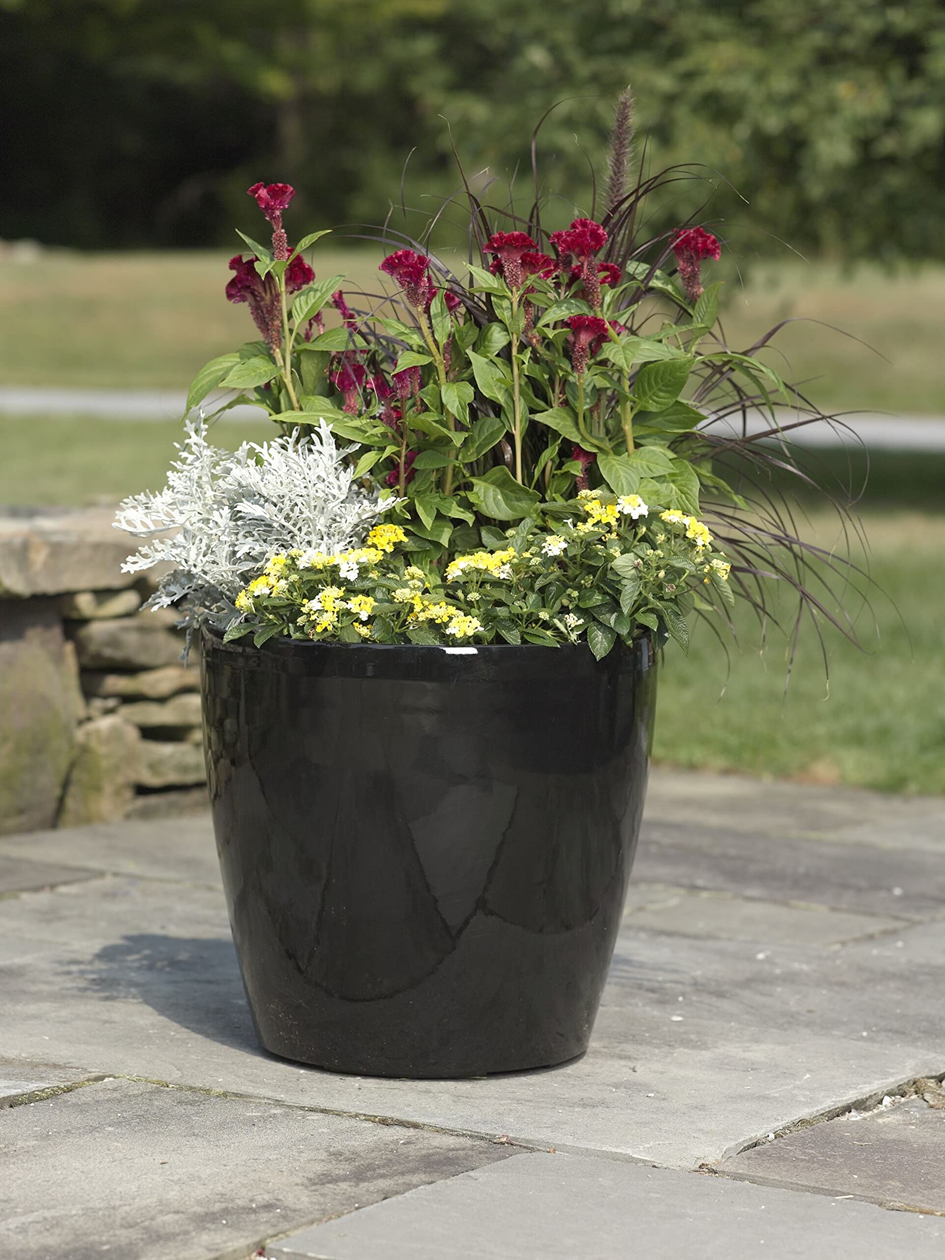 Viva Self-Watering Rolling Planter - 17 Inch Round Large Flower Pot for Indoor & Outdoor Plants - Red - Perfect for Home Decor, Garden, Patio, and Office Spaces