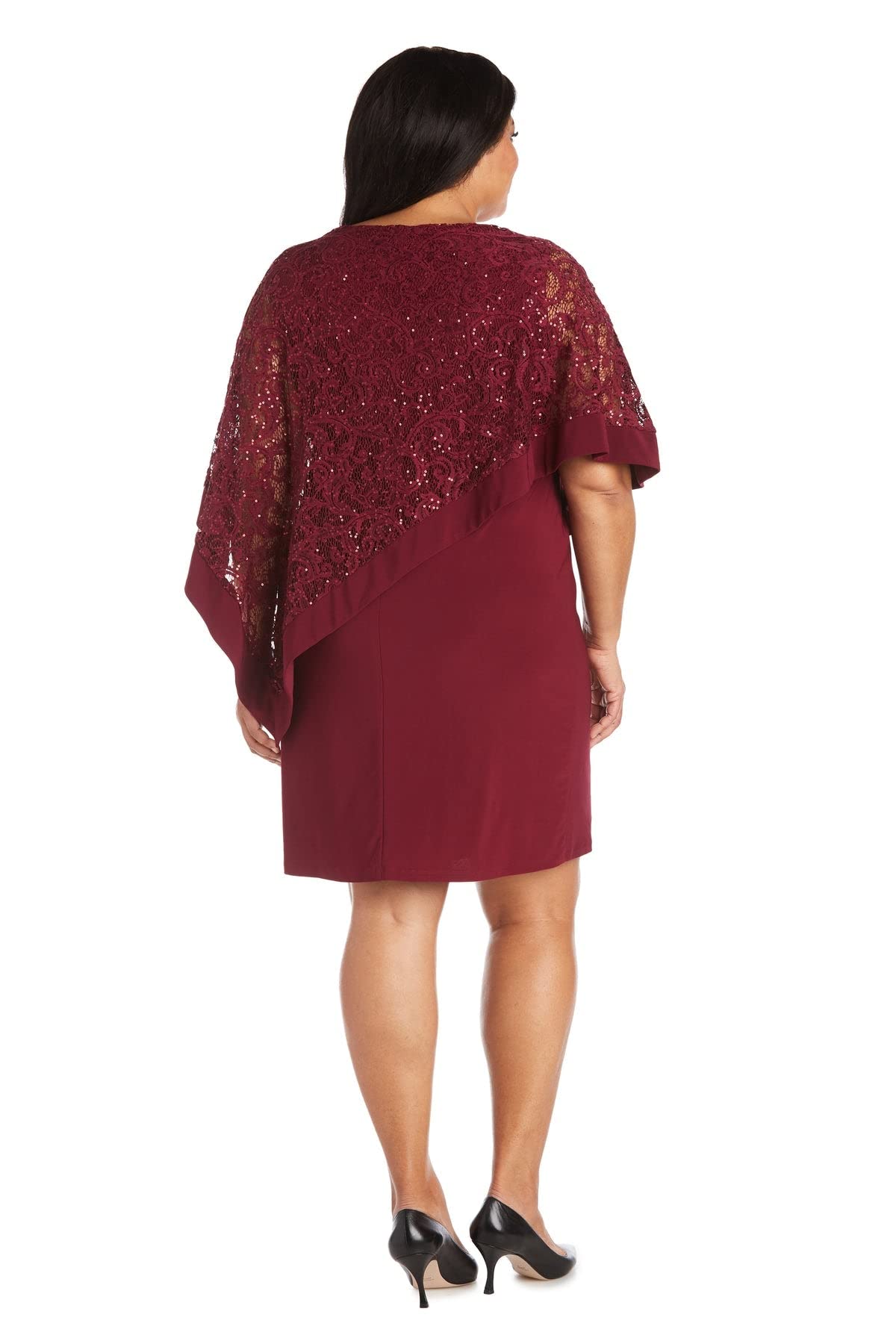 RM Richards Women's Plus Size Sequin Lace Poncho Party Dress - Elegant Cocktail Dresses for Women Size 18 Plus in Merlot Red | Perfect for Evening Parties, Weddings & Special Occasions