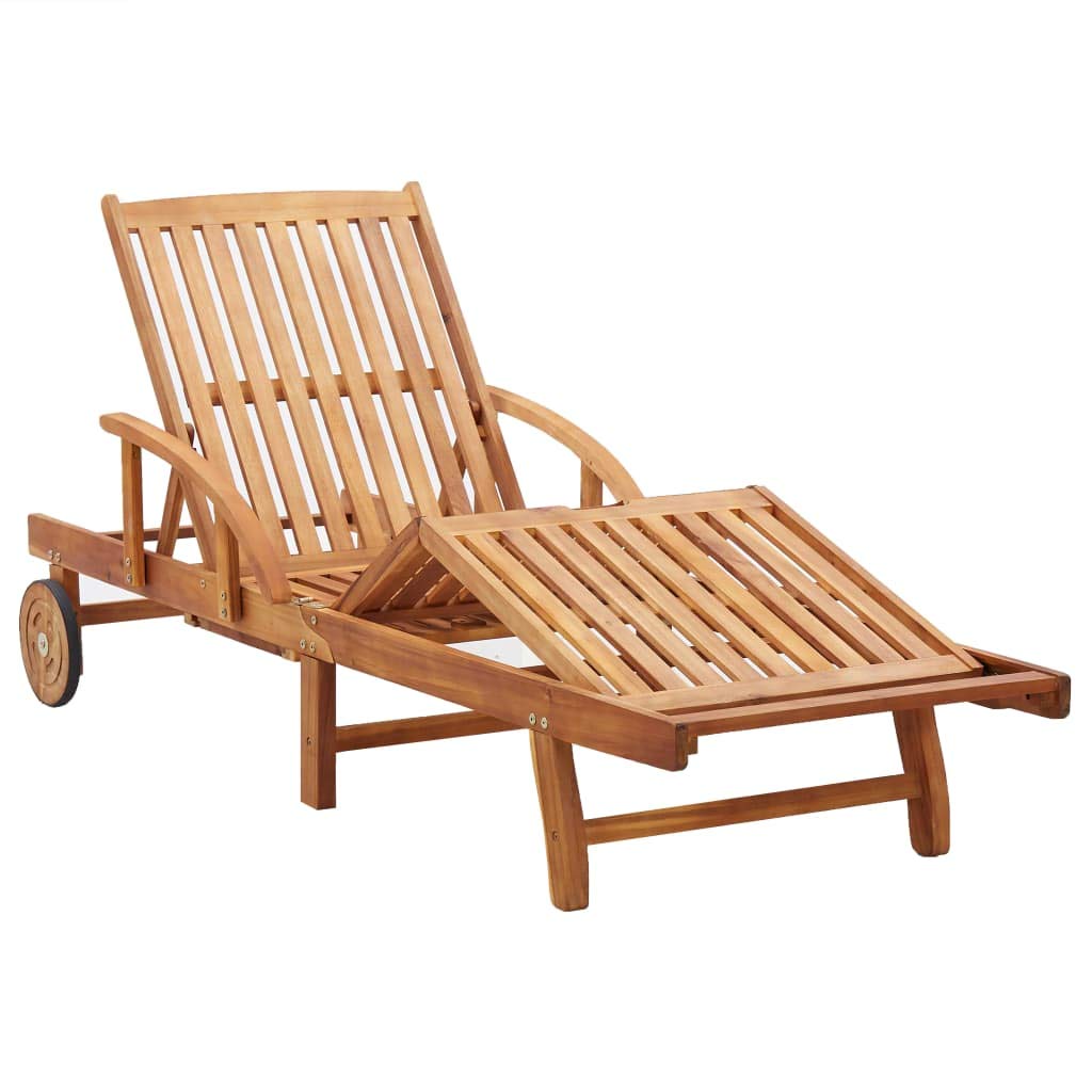 Premium Acacia Wood Outdoor Chaise Lounge Chair with Cushions - Adjustable Reclining Patio Sun Lounger 78.7