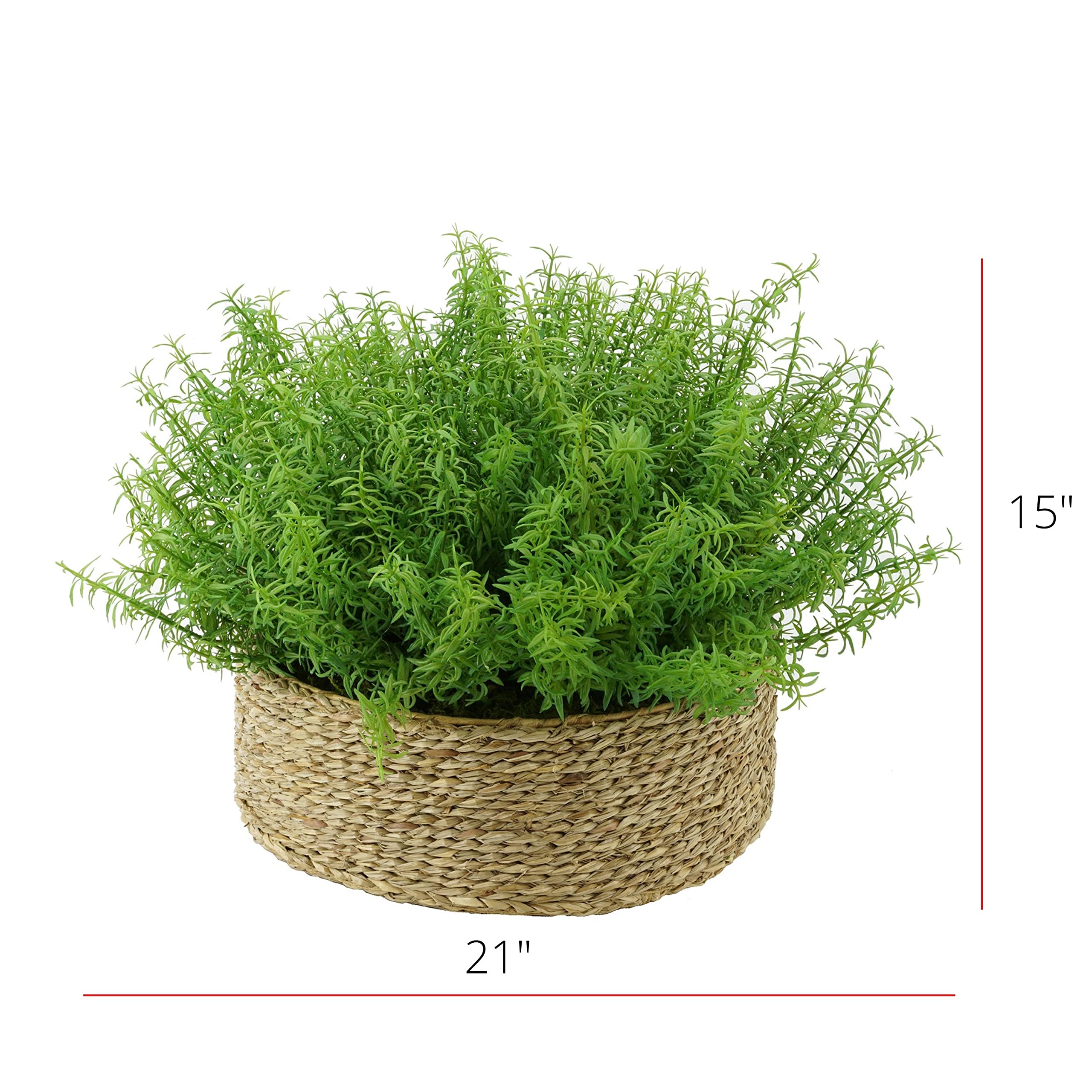 Faux Rosemary Grass in Large Seagrass Tray Basket - White-Wash Seagrass Decor for Kitchen, Bathroom & Farmhouse Style Home
