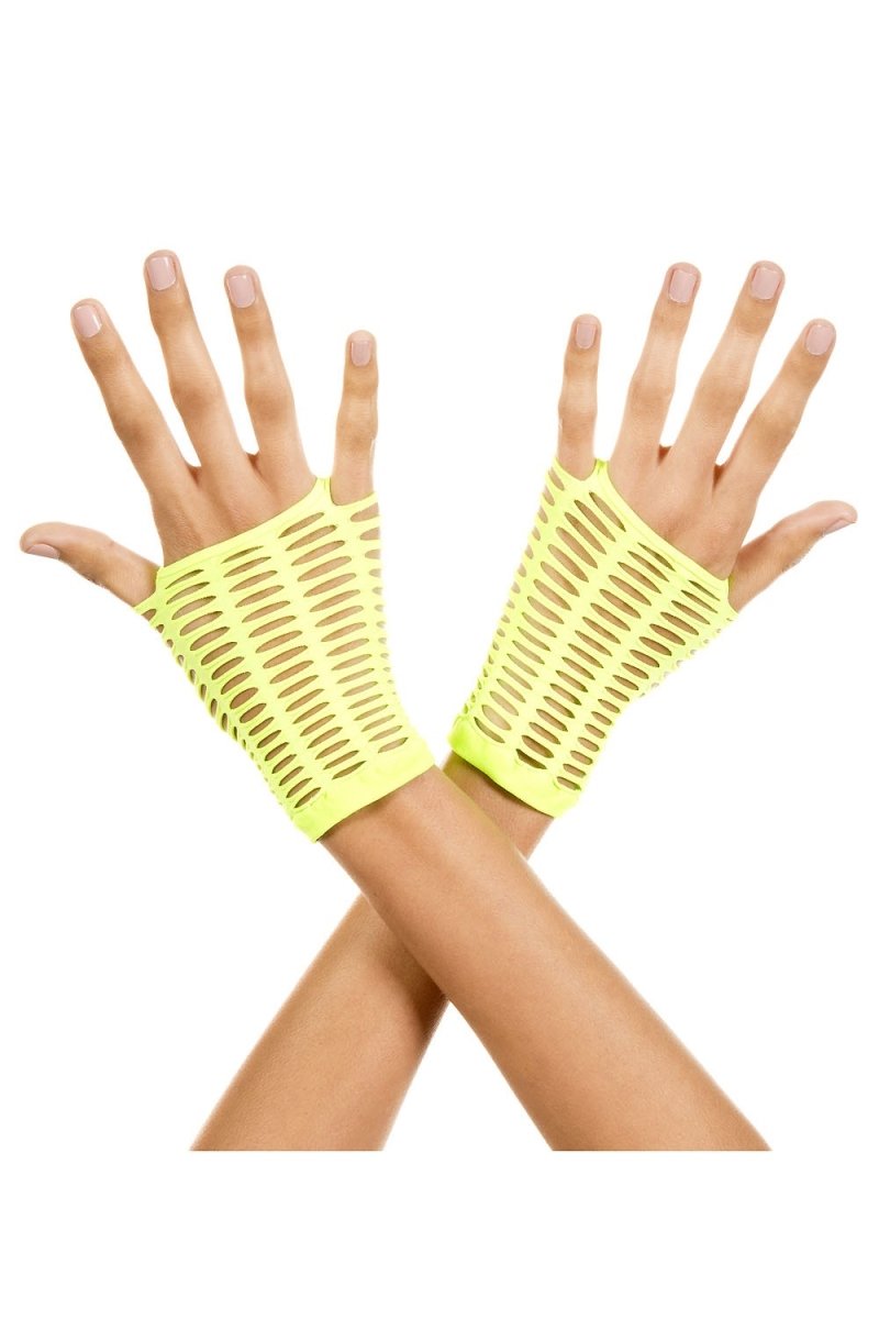 Music Legs Women's Fingerless Gloves - Slashed Design, Neon Green, One Size Fits Most - Perfect for Concerts, Raves & Gothic Fashion