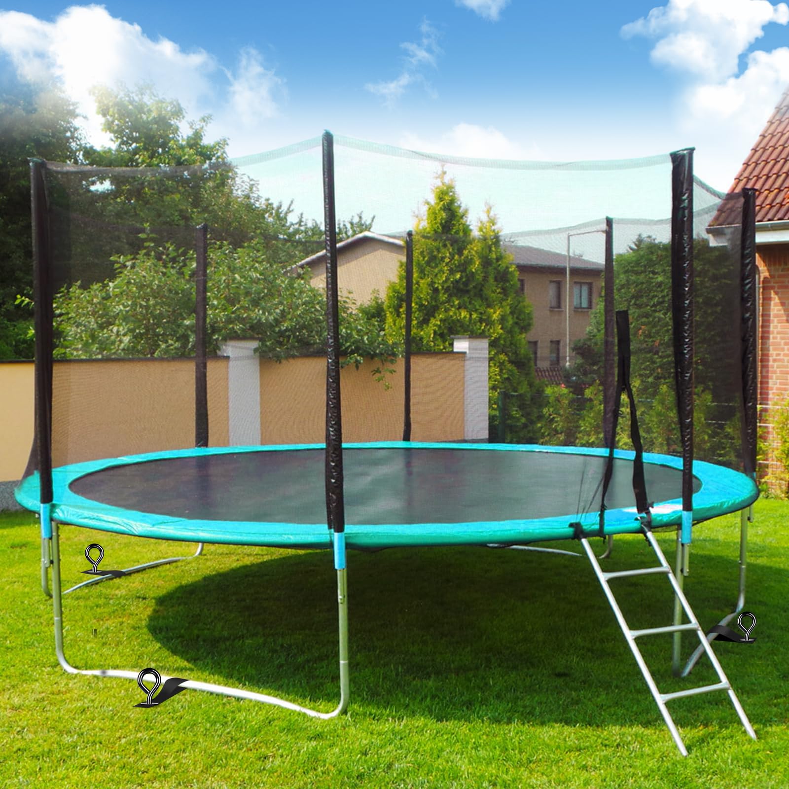 Heavy Duty Trampoline Anchors Set of 8 - Wind Resistant Ground Stakes with Straps for Outdoor Trampoline Safety - Perfect for Backyard, Playground, and Storm Protection