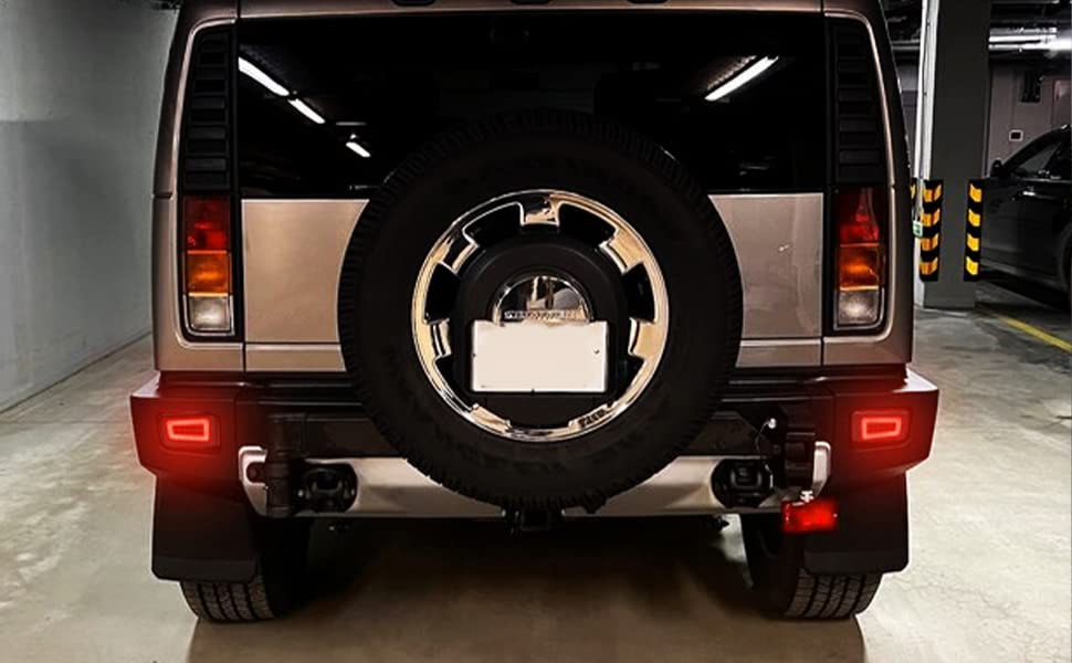 2005-2009 Hummer H2 Rear LED Bumper Fog Lights - 2PC Smoked Lens Brake Tail Lamp Assembly - Direct Replacement for OE 15100039 & 15100038 - Perfect for Off-Roading & Night Driving Safety