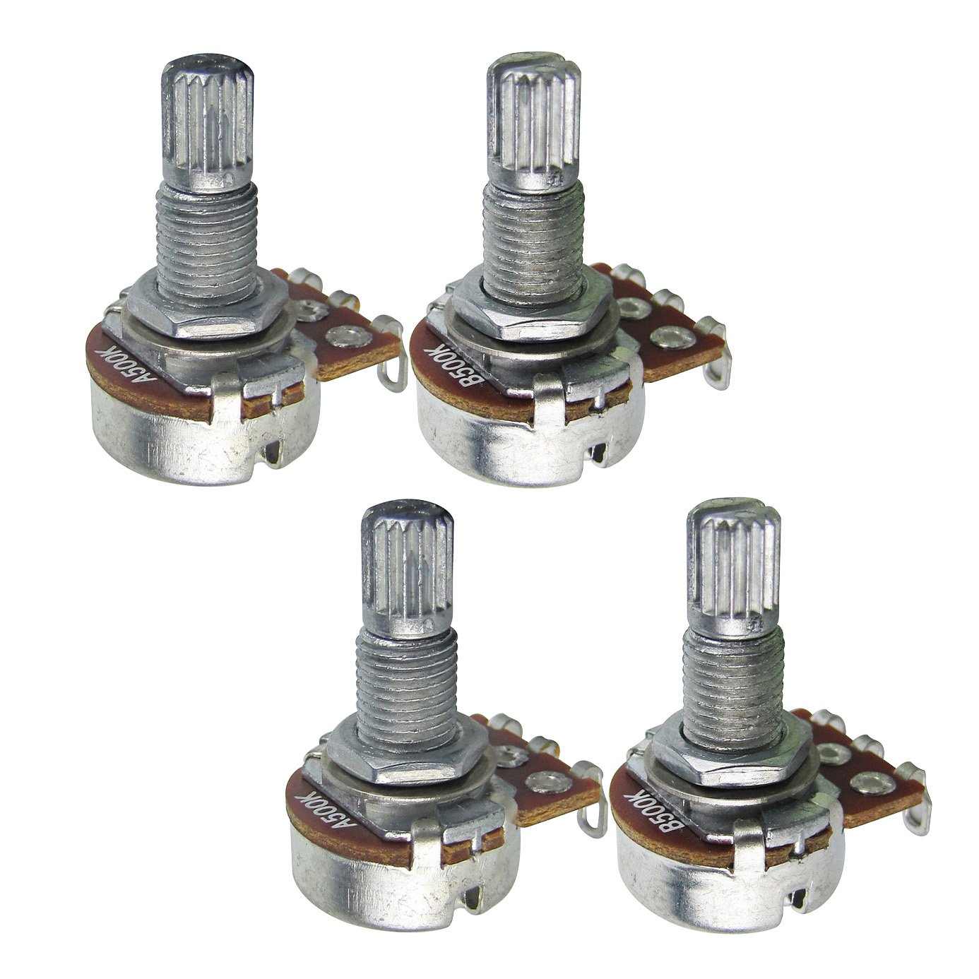 FLEOR 4-Pack 18mm Small Guitar Potentiometers - A500K Split Shaft Audio Taper Pots for Electric Guitar, Bass & DIY Repair - Perfect for Volume/Tone Control & Amp Modifications
