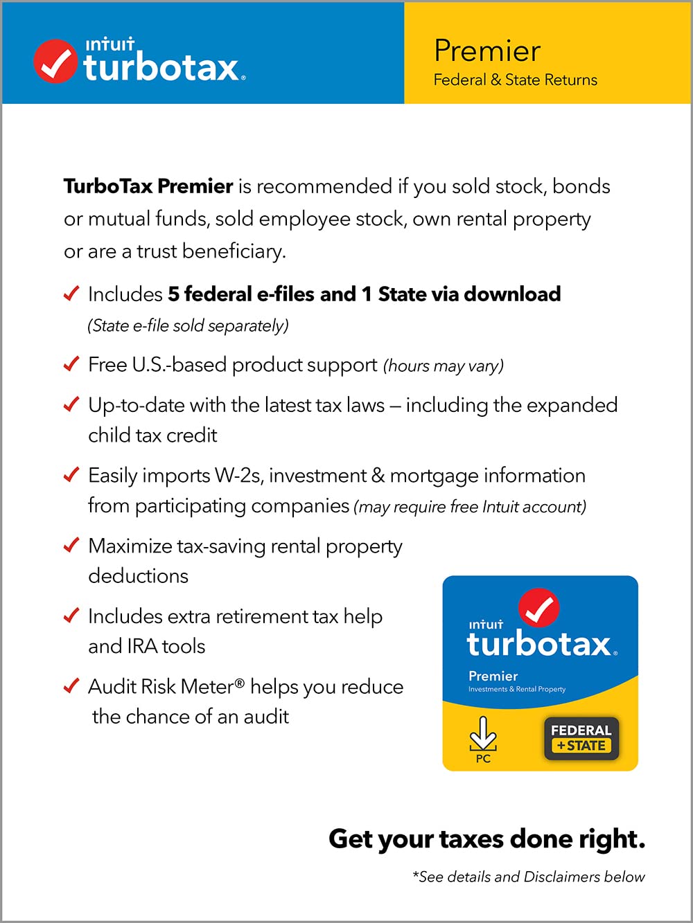 Intuit TurboTax Premier 2021 Tax Software | Federal & State Tax Return Filing [PC Download] - Maximize Deductions for Investments & Rental Properties