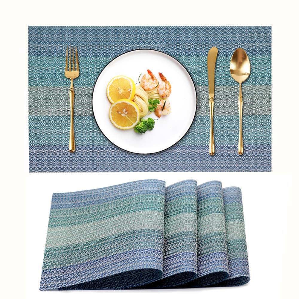 **Candumy Blue Vinyl Placemats Set of 4 – Heat-Resistant, Non-Slip, Washable PVC Table Mats for Kitchen & Dining – Perfect for Everyday Meals, Parties & Holiday Gatherings**