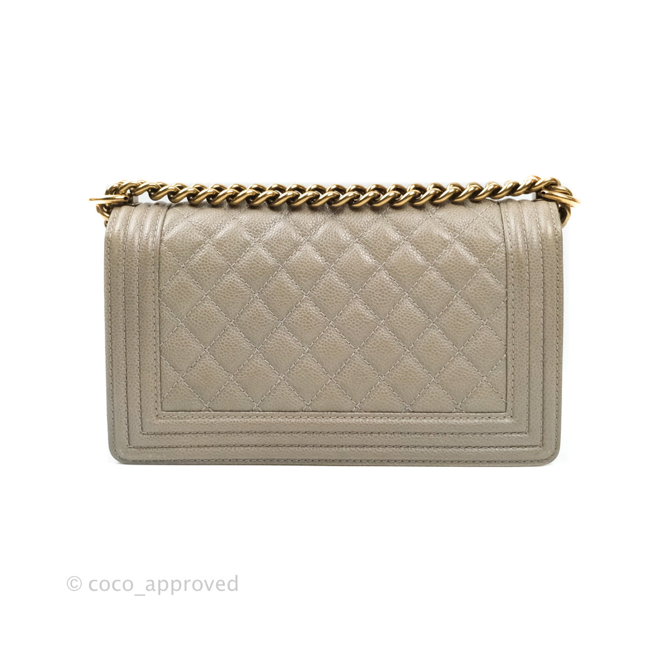 Chanel Boy Quilted Medium Handbag in Taupe Grey Caviar Leather with Gold Hardware - Perfect for Work, Evening Events & Luxury Fashion Accessories