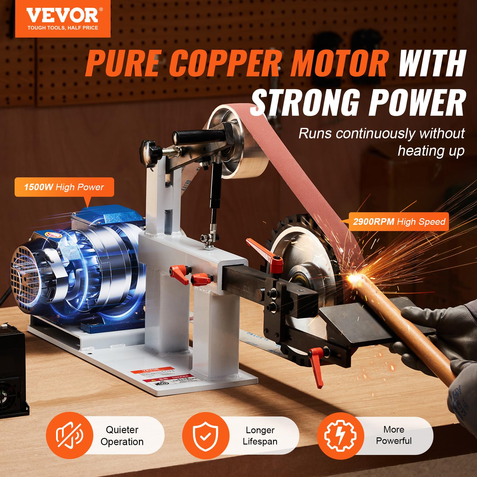 VEVOR 72 x 2-Inch Variable Speed Belt Grinder Sander with VFD - 1500W 2HP Polishing & Grinding Machine - Includes 3 Grinding Moulds & 3 Sanding Belts - Perfect for Metalworking, Knife Making, Woodworking & DIY Projects