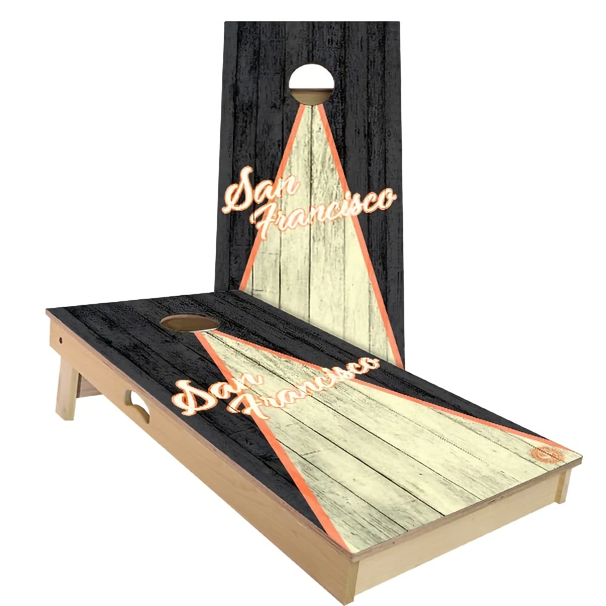 Skip's Garage San Francisco Triangle Themed Cornhole Board Set - Premium Outdoor Game with 2 Boards & 8 Bags - Custom Size & Accessories Options - Perfect for Backyard Parties, Tailgating & Beach Games