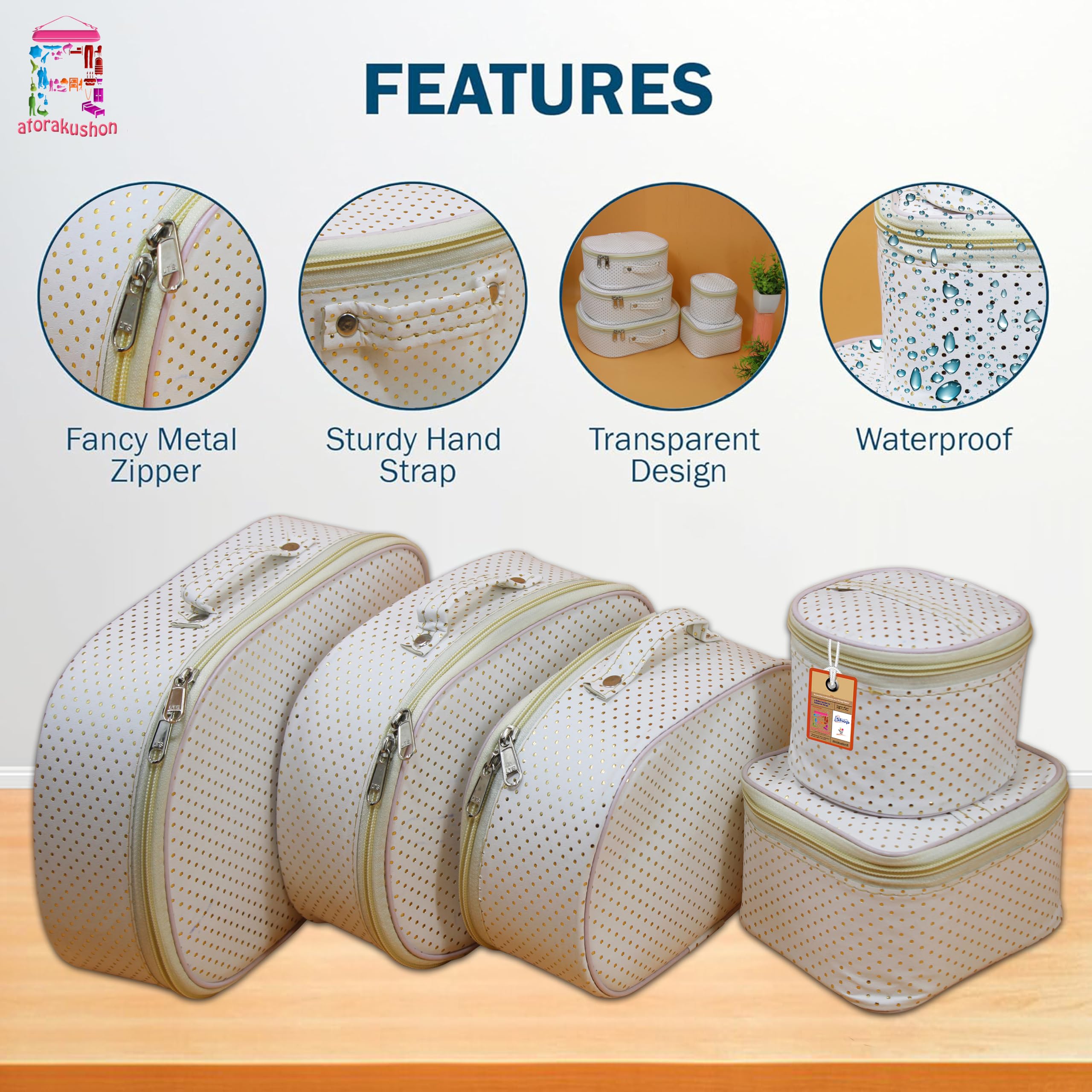 Dotted Cream Fabric Makeup Storage Box & Travel Vanity Organizer - Cosmetic Toiletry Bag, Jewelry Pouch for Women | Perfect for Travel, Home Organization & Wardrobe Storage