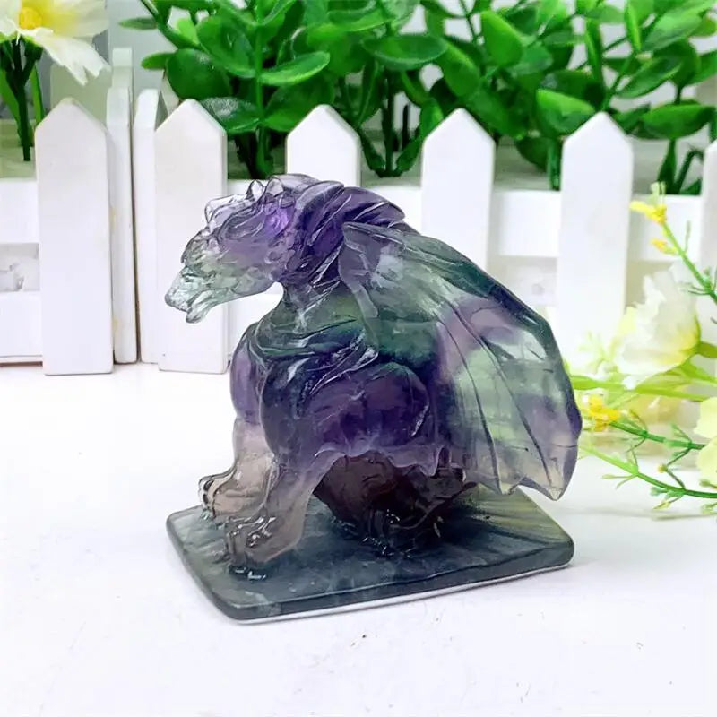 Natural Fluorite Dragon Skull Crystal - Feng Shui Healing Mineral Statue for Home & Office Decor, Unique Gift Idea - Perfect for Meditation Spaces, Altars, and Fantasy Room Themes