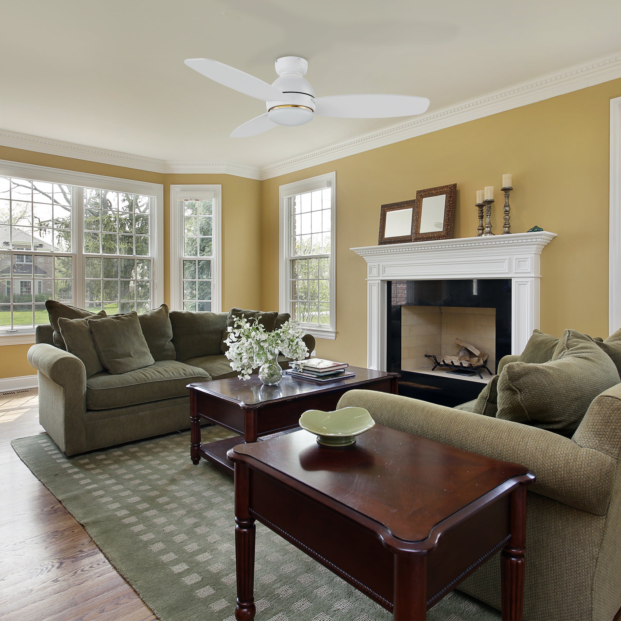 Bretton II 48 Inch Low Profile Smart Ceiling Fan with LED Light and Remote Control - Perfect for Bedroom, Living Room, Patio & Outdoor Spaces