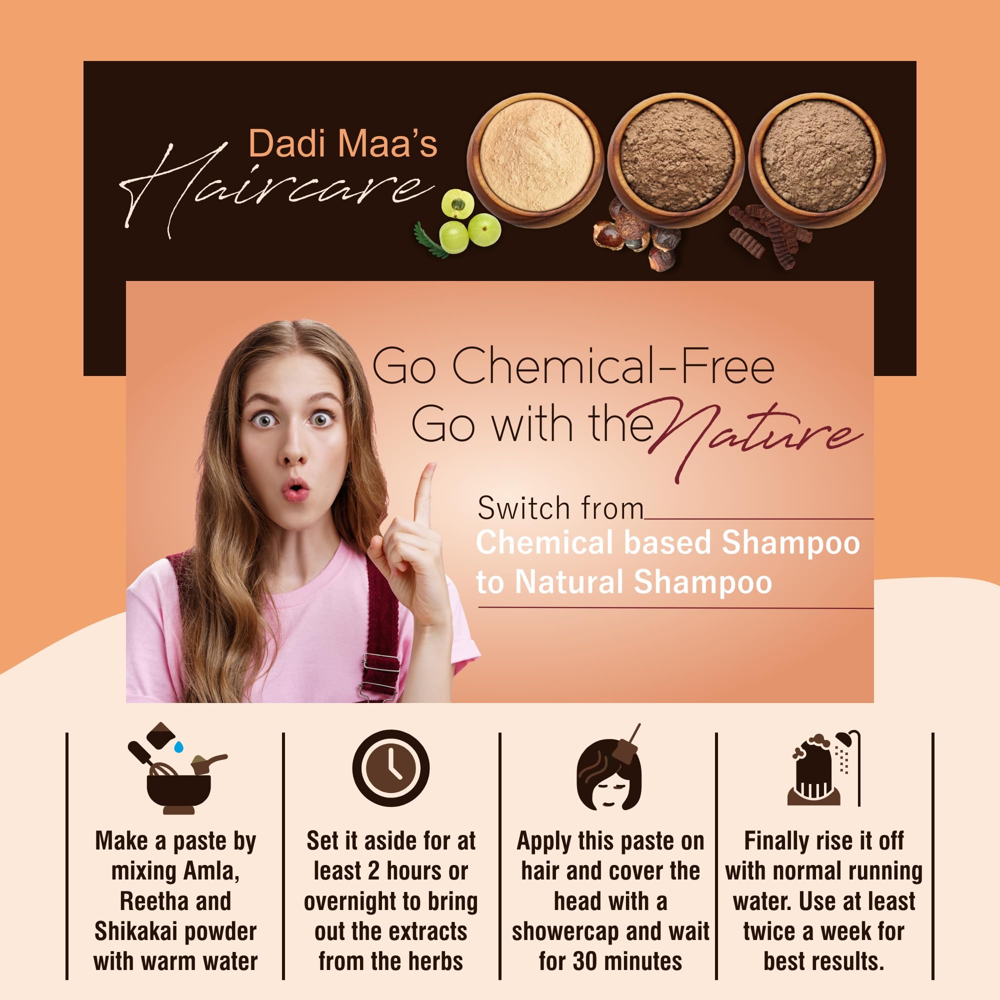 IYUSH Herbal Ayurveda Reetha Powder & Shikakai Powder for Hair Growth - 500g | Natural Hair Mask for Dry & Frizzy Hair | Volumizing Hair Powder | Herbal Hair Wash | Promotes Stronger & Healthier Hair | Perfect for DIY Hair Treatments & Scalp Care