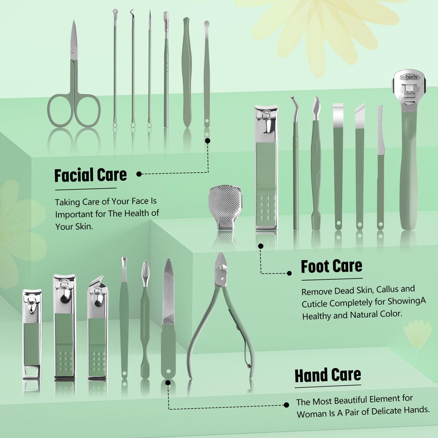 Premium 22-in-1 Professional Manicure & Pedicure Kit for Women & Men - Complete Nail Care Set with Clippers, Files & Grooming Tools (Green) - Perfect for Home Salon, Travel & Gift Giving