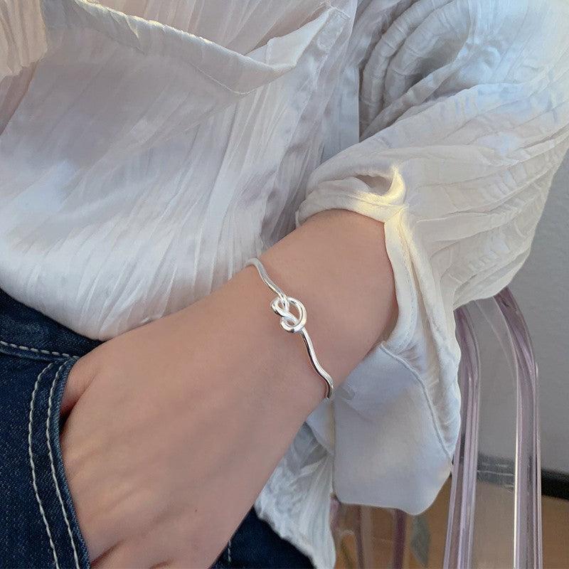 Knotted Heart Wave S925 Sterling Silver Bracelet for Women - Elegant & Dainty Jewelry Gift for Valentine's Day, Anniversary or Everyday Wear