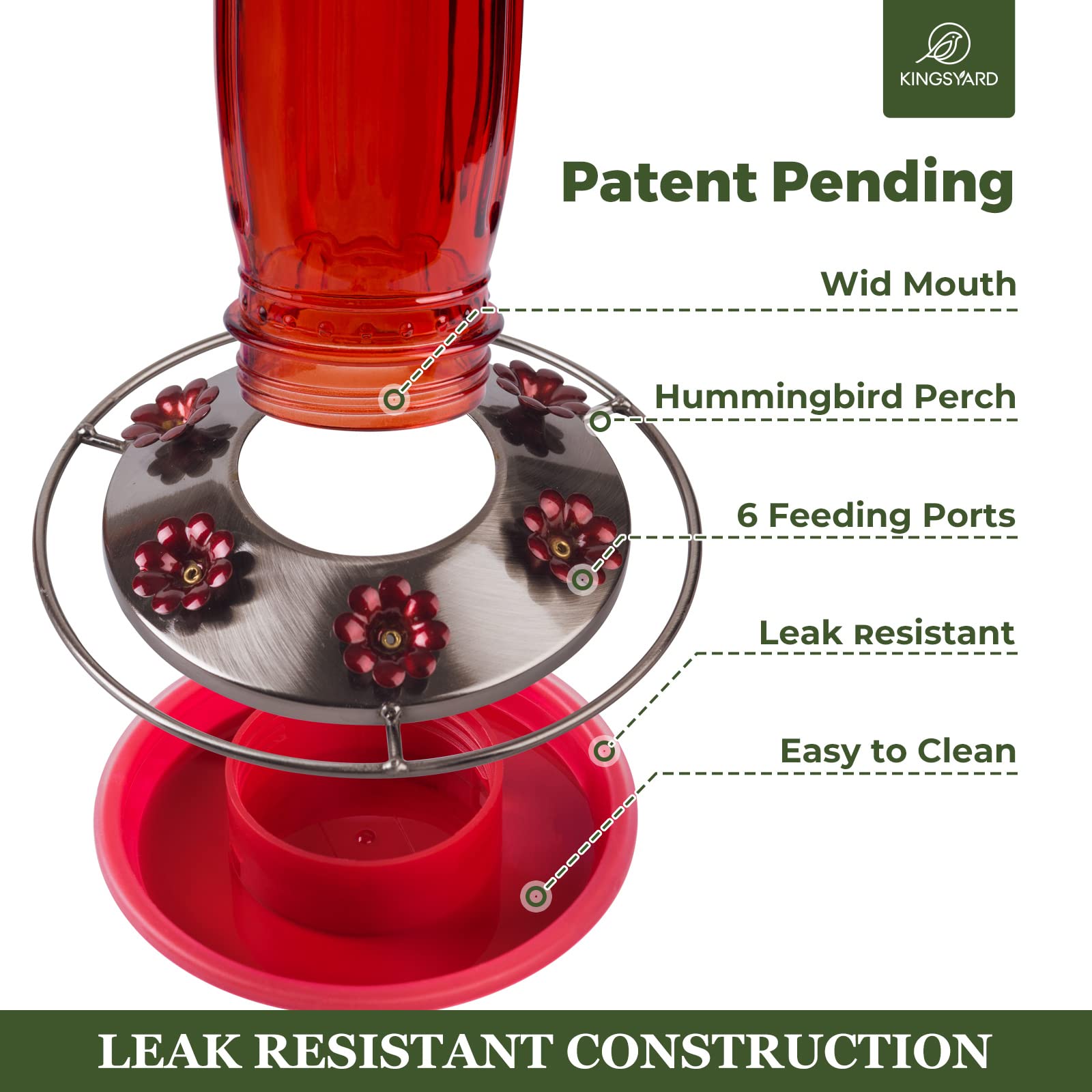 Kingsyard Heavy Duty Deck Railing Hooks - Durable Glass Hummingbird Feeder for Outdoor Gardens, Patios & Decks - Attract Hummingbirds to Your Backyard