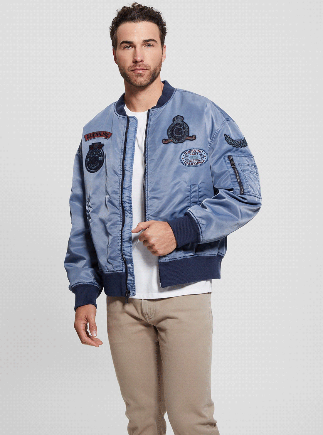 Blue Ace Twill Washed Bomber Jacket for Men - Vintage Casual Outerwear for Streetwear & Everyday Wear