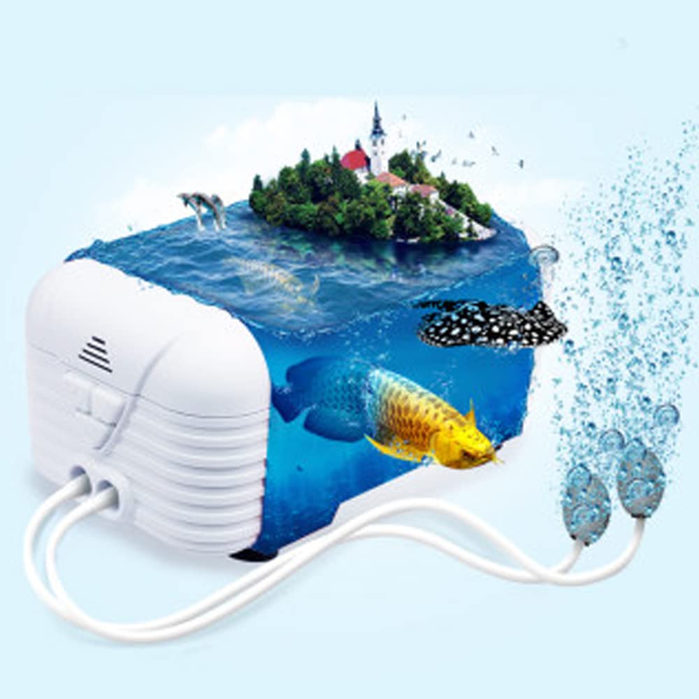 Dual Outlet Aquarium Air Pump AC/DC - Ultra Quiet Oxygen Pump with Adjustable Flow for Fish Tanks - Perfect for Home Aquariums, Fish Breeding & Hydroponics Systems