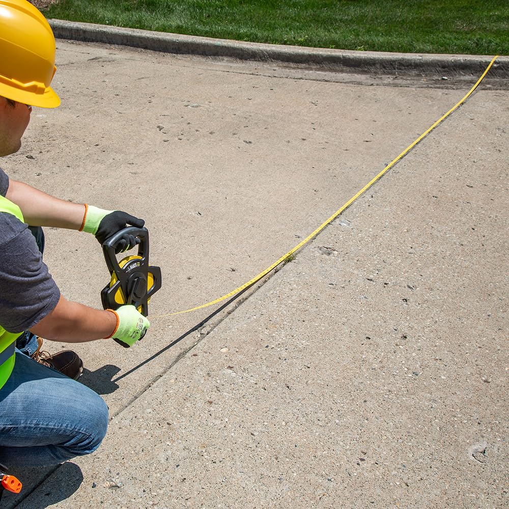 Klein Tools 946-150 150-Foot Woven Fiberglass Tape Measure - Durable Open-Reel Construction for Construction, Electrical Work & DIY Projects