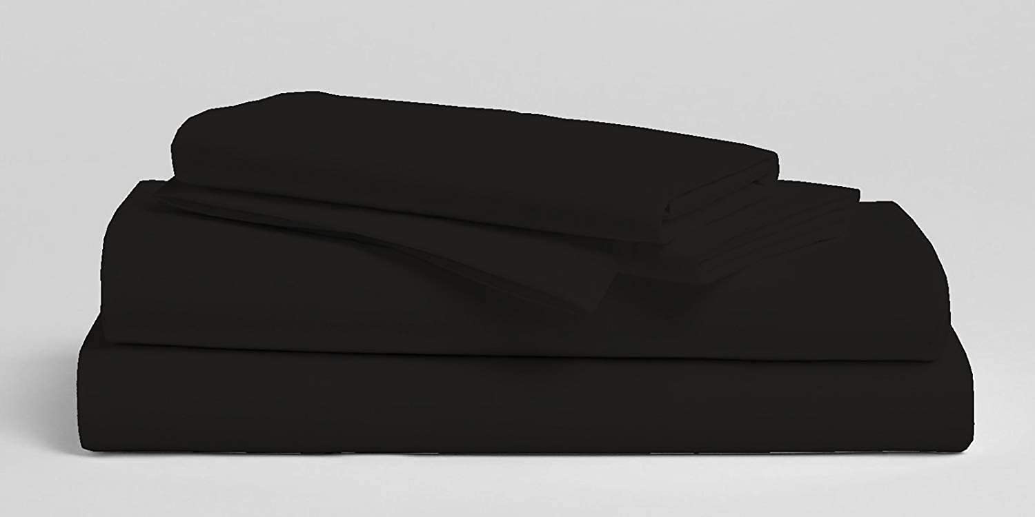 4-Piece Black Full XL Size Bed Sheet Set - 100% Long Staple Egyptian Cotton, Sateen Weave, Fits Mattress Up to 21