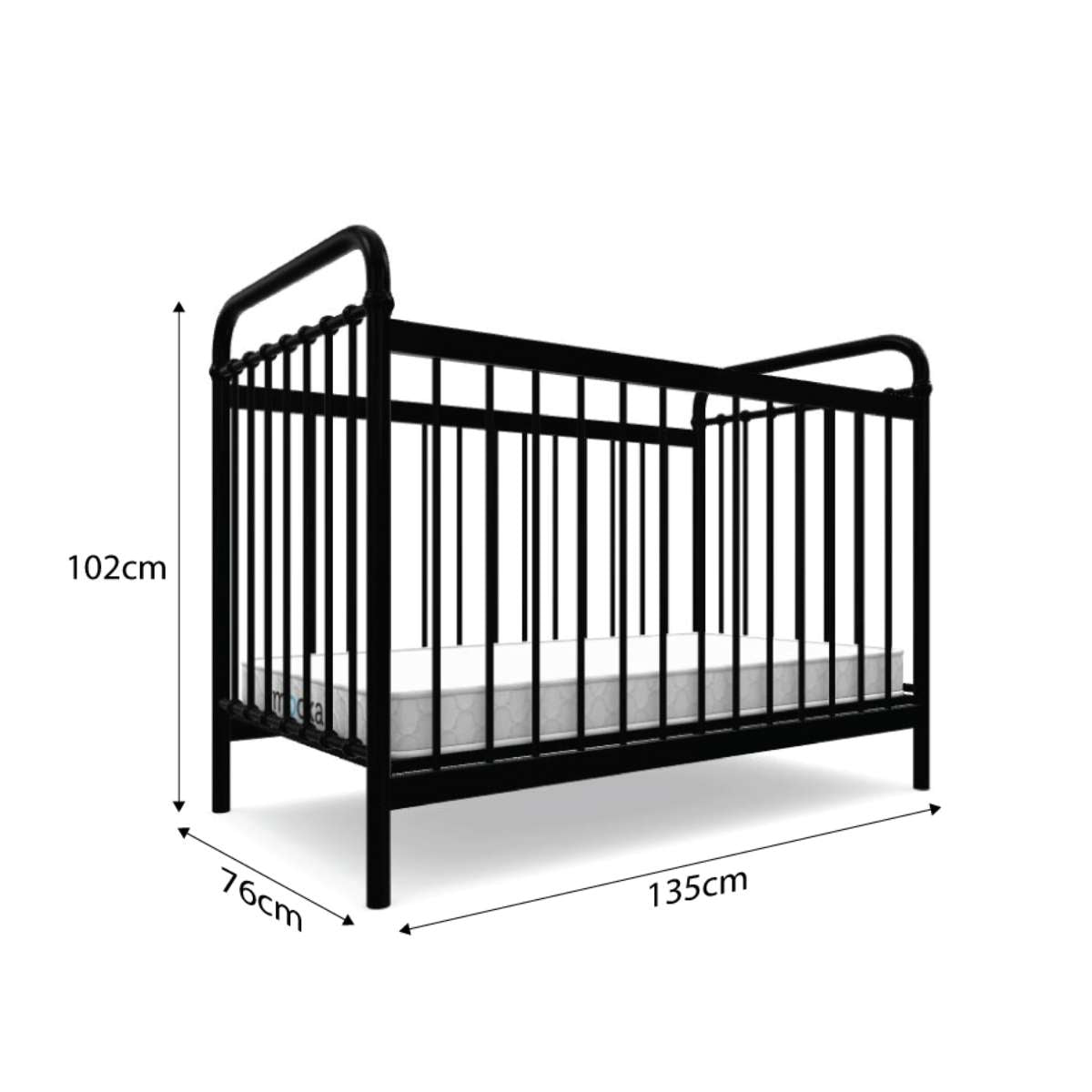 Sonata Cot Bed Frame - Black Metal Platform Bed with Wooden Slats - Perfect for Guest Rooms, Kids' Rooms & Small Spaces