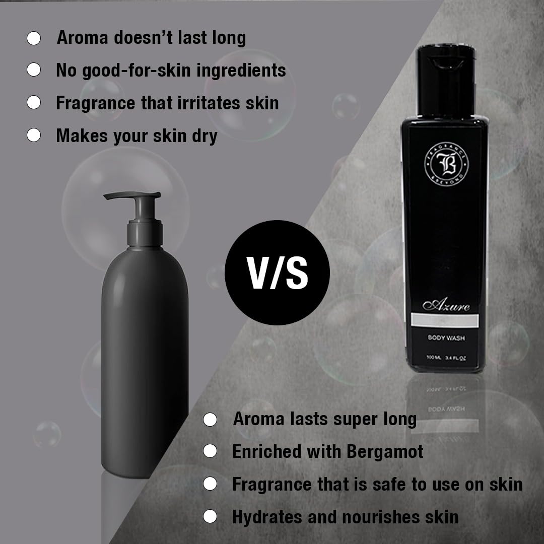 Fragrance & Beyond Azure Perfume Body Wash for Men - 100ml Deep Cleansing Shower Gel with Aloe Vera & Bergamot | Hydrating, Moisturizing & Refreshing | Perfect for Daily Use, Gym & Travel