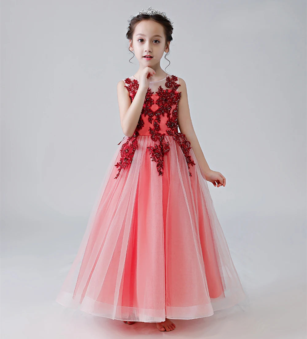 Elegant Tulle Flower Girl Dress with Lace Applique - Sleeveless First Communion Gown for Birthday, Pageant & Special Occasions | Perfect for Weddings, Baptisms & Formal Events