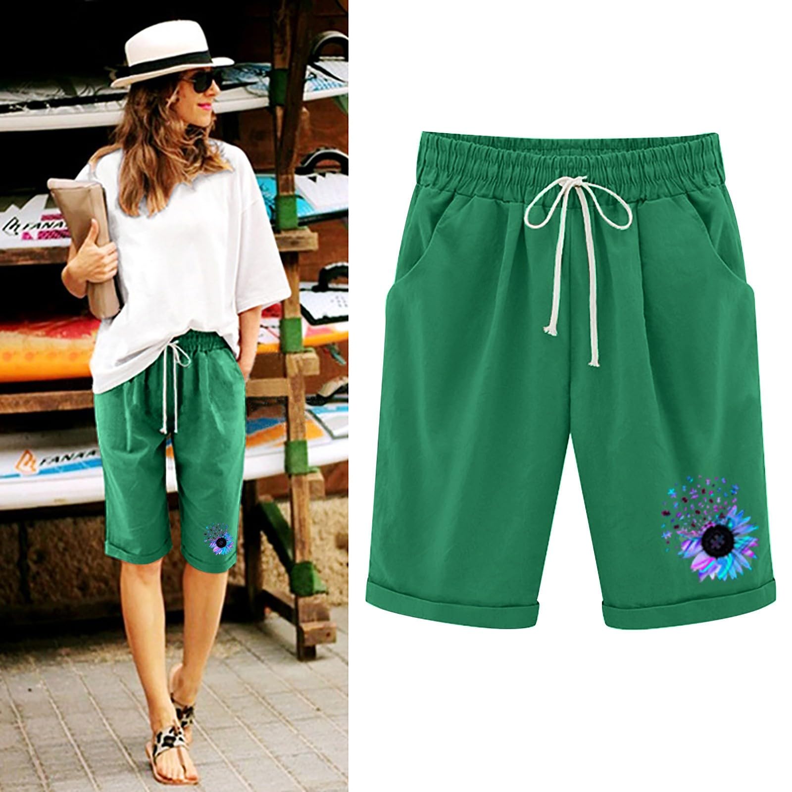 Women's Bermuda Shorts - Knee Length, Linen & Comfy for Gym, Lounge & Summer