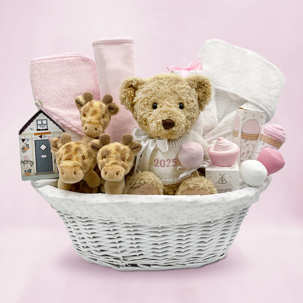 Personalized My First Year Baby Giraffe Gift Hamper in Pink - Perfect for Newborn Milestones, Baby Showers & First Birthday Presents