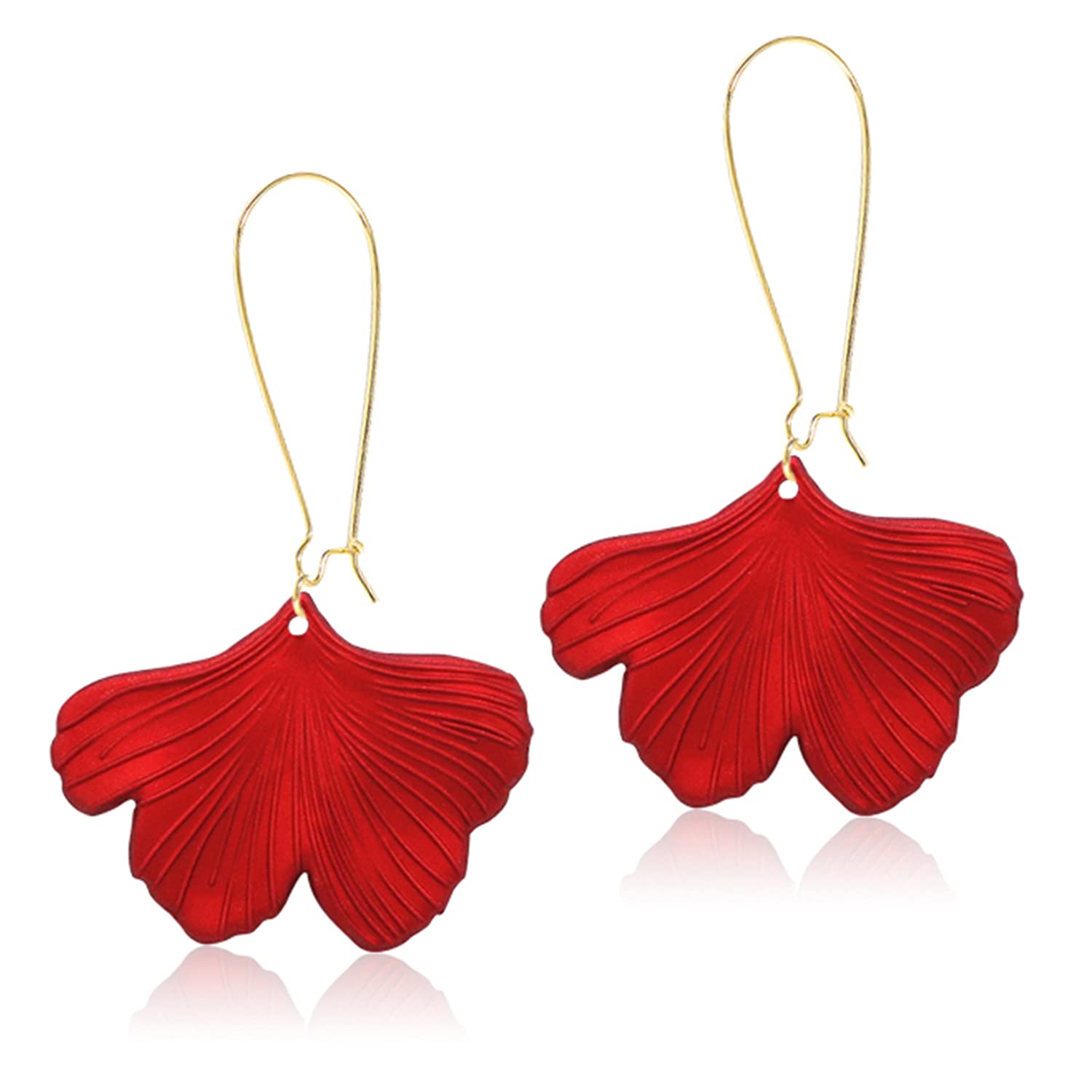 SLSF Elegant Matte Resin Flower Petal Dangle Drop Earrings - Bohemian Red Floral Leaf Statement Jewelry for Women & Girls | Perfect Gift for Weddings, Parties & Boho Fashion