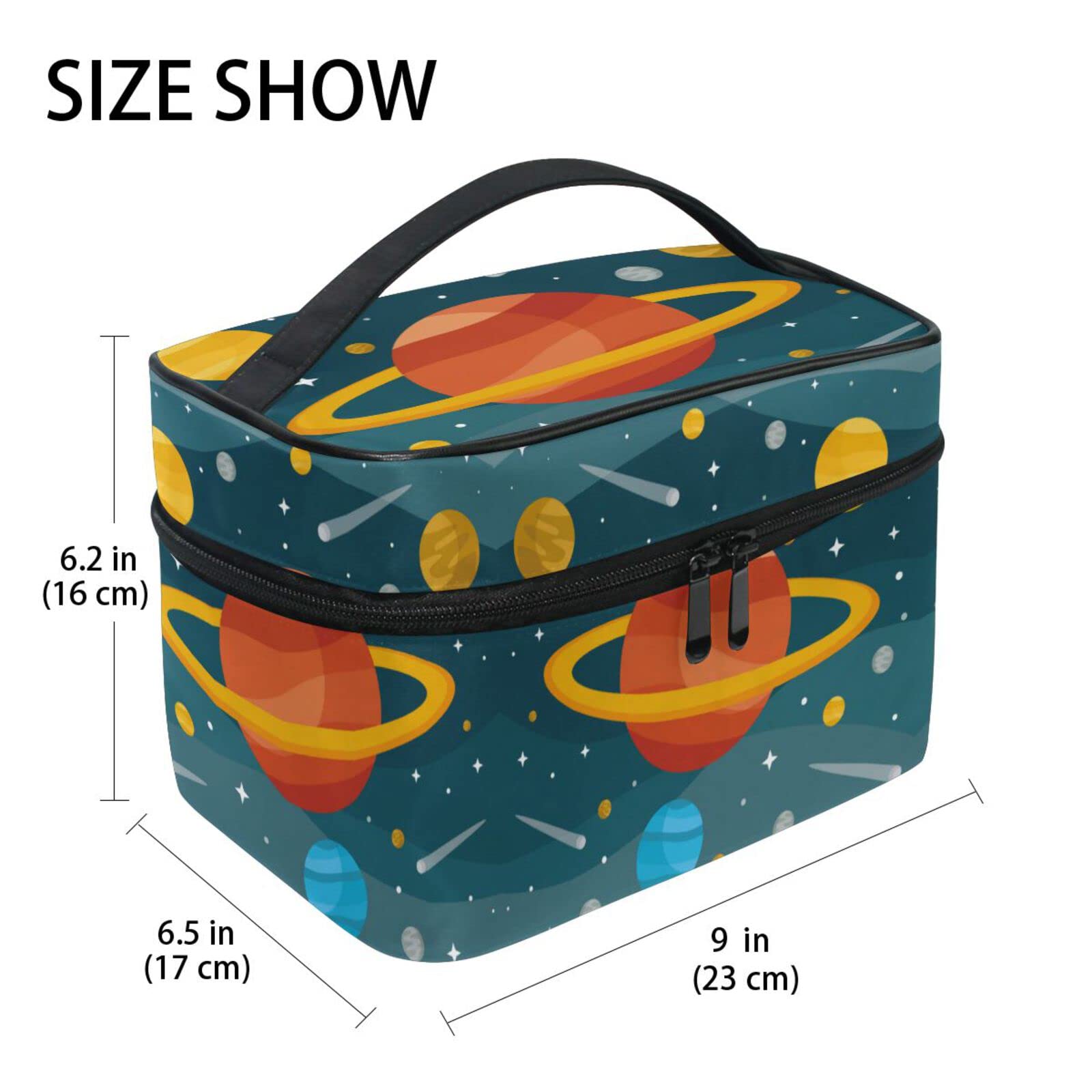 Saturn Planet Stars Cartoon Cosmetic Bag - Waterproof Makeup Organizer with Zipper for Women & Girls - Perfect for Travel, Gym & Daily Essentials Storage