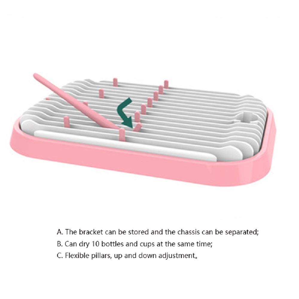 Baby Bottle Drying Rack - Space Saving Breast Pump Parts & Bottle Accessories Organizer Holder for Travel & Home (Pink) - Perfect for Nursery, Kitchen Counter & On-the-Go Parents